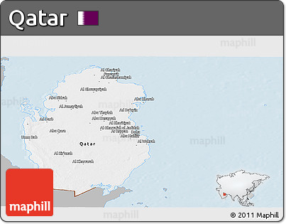 Gray Panoramic Map of Qatar, single color outside