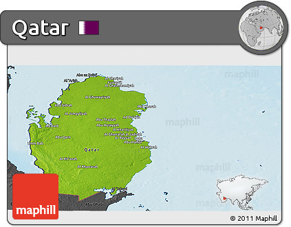 Physical Panoramic Map of Qatar, darken, desaturated, land only
