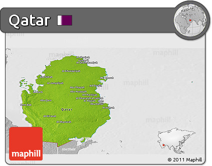 Physical Panoramic Map of Qatar, lighten, desaturated