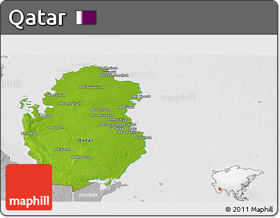 Physical Panoramic Map of Qatar, lighten, desaturated