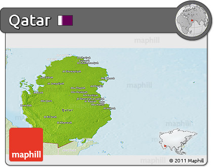 Physical Panoramic Map of Qatar, lighten, land only