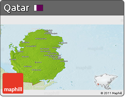 Physical Panoramic Map of Qatar, lighten, land only