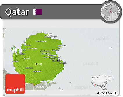 Physical Panoramic Map of Qatar, lighten, semi-desaturated