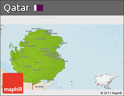 Physical Panoramic Map of Qatar, satellite outside, shaded relief sea