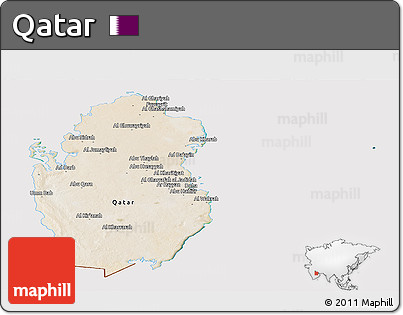Satellite Panoramic Map of Qatar, cropped outside
