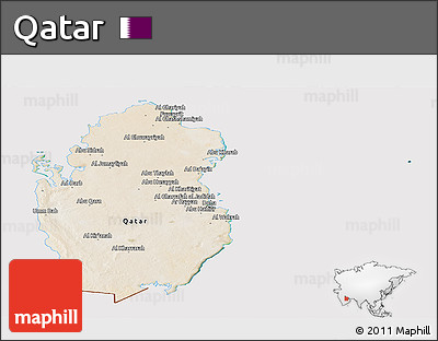 Satellite Panoramic Map of Qatar, cropped outside