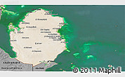 Satellite Panoramic Map of Qatar, darken, desaturated, land only