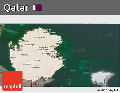 Satellite Panoramic Map of Qatar, darken