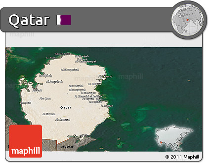 Satellite Panoramic Map of Qatar, darken