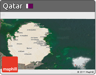 Satellite Panoramic Map of Qatar, darken