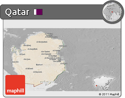 Satellite Panoramic Map of Qatar, lighten, desaturated