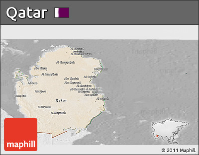 Satellite Panoramic Map of Qatar, lighten, desaturated