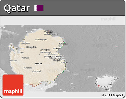Satellite Panoramic Map of Qatar, lighten, desaturated
