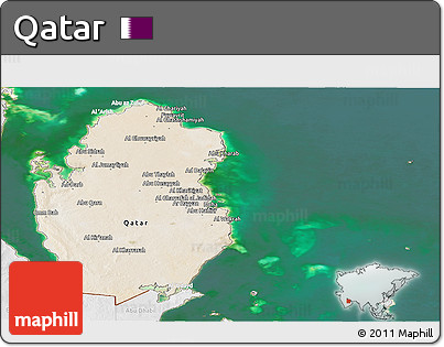 Satellite Panoramic Map of Qatar, lighten, desaturated, land only