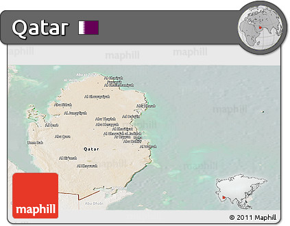 Satellite Panoramic Map of Qatar, lighten