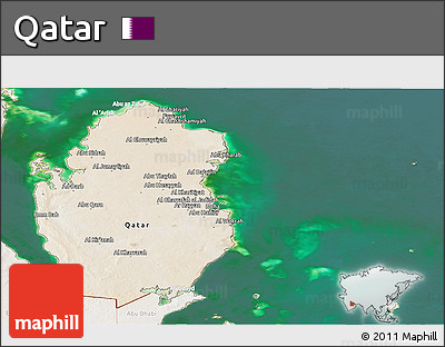 Satellite Panoramic Map of Qatar, lighten, land only