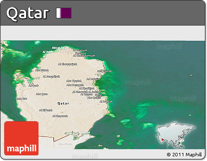 Satellite Panoramic Map of Qatar, lighten, land only