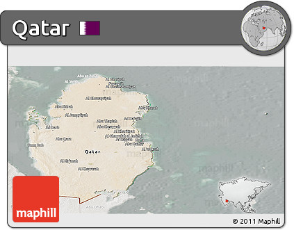 Satellite Panoramic Map of Qatar, lighten, semi-desaturated