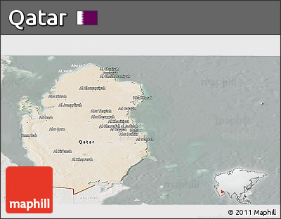 Satellite Panoramic Map of Qatar, lighten, semi-desaturated