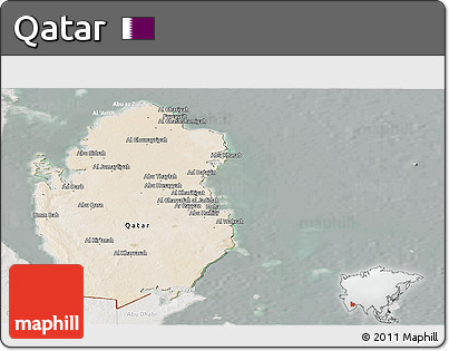 Satellite Panoramic Map of Qatar, lighten, semi-desaturated