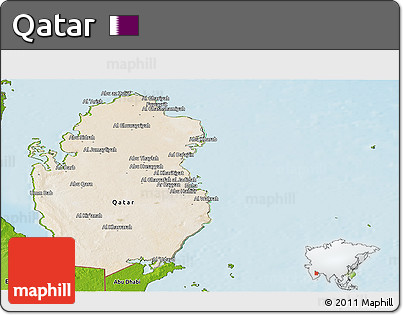 Satellite Panoramic Map of Qatar, physical outside