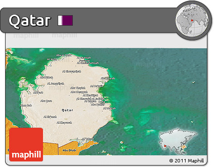 Satellite Panoramic Map of Qatar, political outside, satellite sea