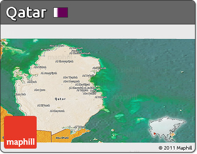 Satellite Panoramic Map of Qatar, political outside, satellite sea