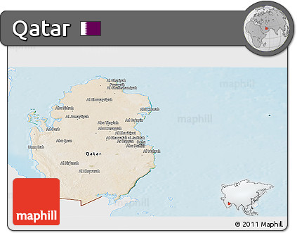 Satellite Panoramic Map of Qatar, single color outside, shaded relief sea