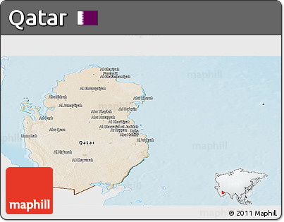 Satellite Panoramic Map of Qatar, single color outside, shaded relief sea