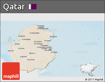 Satellite Panoramic Map of Qatar, single color outside, shaded relief sea