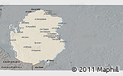 Shaded Relief Panoramic Map of Qatar, darken, semi-desaturated