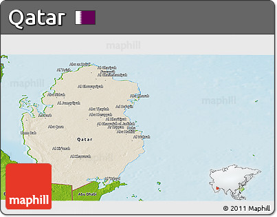 Shaded Relief Panoramic Map of Qatar, physical outside