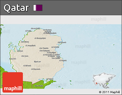 Shaded Relief Panoramic Map of Qatar, physical outside
