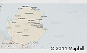 Shaded Relief Panoramic Map of Qatar, semi-desaturated