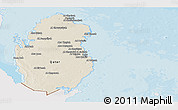 Shaded Relief Panoramic Map of Qatar, single color outside, bathymetry sea, shaded relief sea