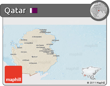 Shaded Relief Panoramic Map of Qatar, single color outside