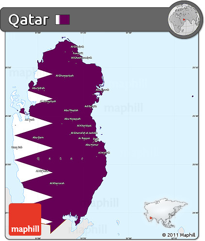 Flag Simple Map of Qatar, single color outside, flag centered