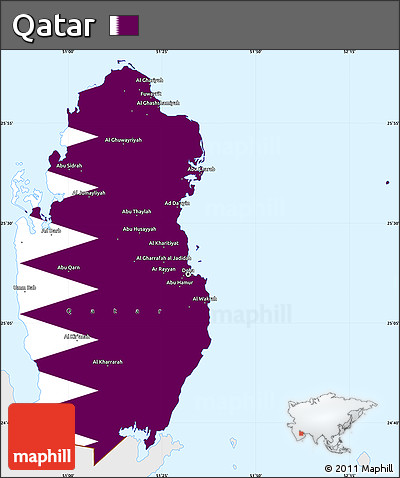 Flag Simple Map of Qatar, single color outside, flag centered