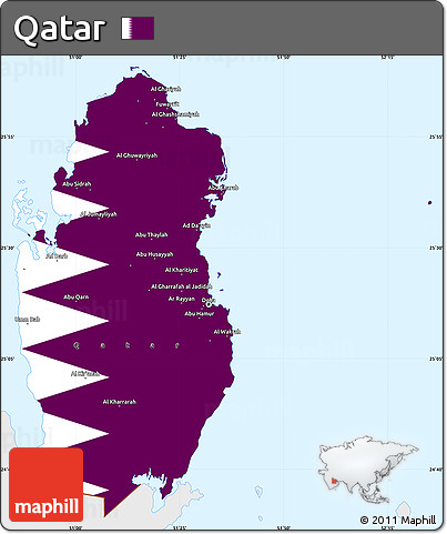 Flag Simple Map of Qatar, single color outside, flag centered