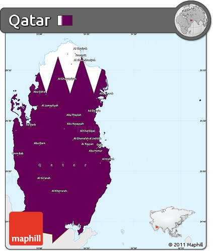 Flag Simple Map of Qatar, single color outside, flag aligned to the middle