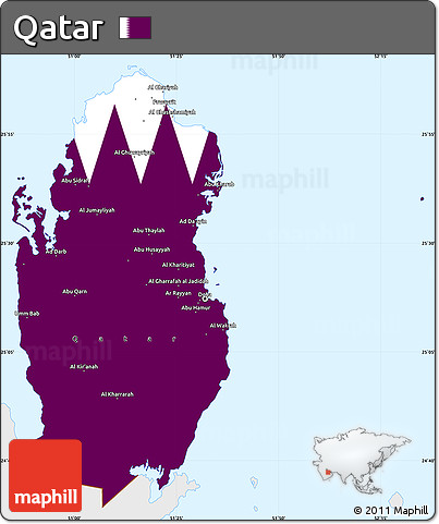 Flag Simple Map of Qatar, single color outside, flag aligned to the middle