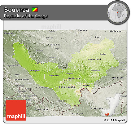 Physical 3D Map of Bouenza, semi-desaturated