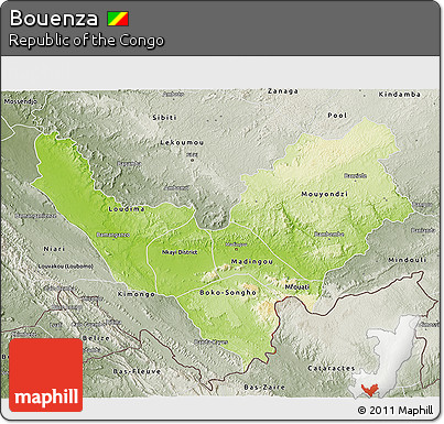 Physical 3D Map of Bouenza, semi-desaturated