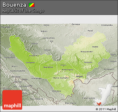 Physical 3D Map of Bouenza, semi-desaturated