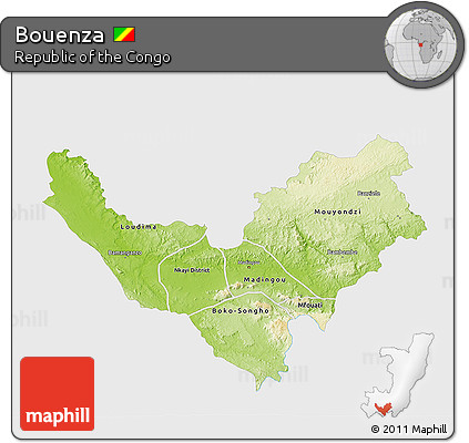 Physical 3D Map of Bouenza, single color outside