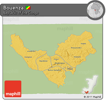 Savanna Style 3D Map of Bouenza, single color outside