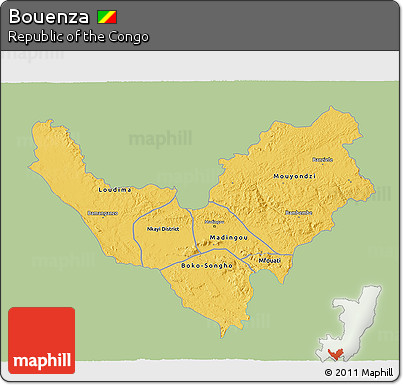 Savanna Style 3D Map of Bouenza, single color outside