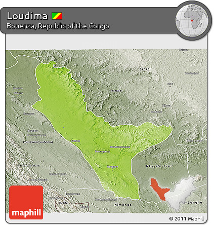 Physical 3D Map of Loudima, semi-desaturated