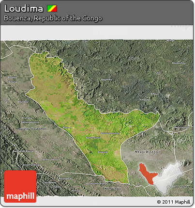 Satellite 3D Map of Loudima, semi-desaturated