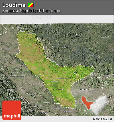 Satellite 3D Map of Loudima, semi-desaturated